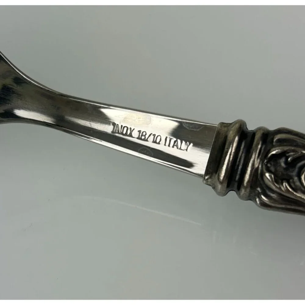 INOX Napoleon 18/10 Made in Italy Blue Stainless Steel Serving Spoon & Fork 9.5